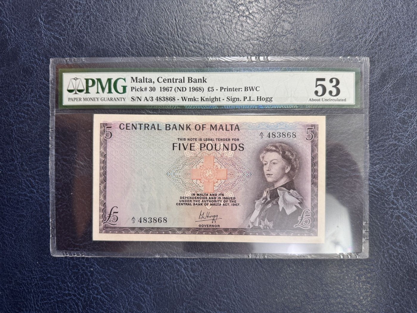收藏联盟Quantum Auction 第342期拍卖  马耳他1968年5镑 PMG53 戎装女王 