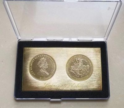 【币将精彩】世界钱币拍卖专场(2024-7-24) - 特里斯坦和达库尼亚TDC2008年圣乔治屠龙铜版硬币  镀金铜合金215克，110x610毫米，发行5000枚 带证书包装。