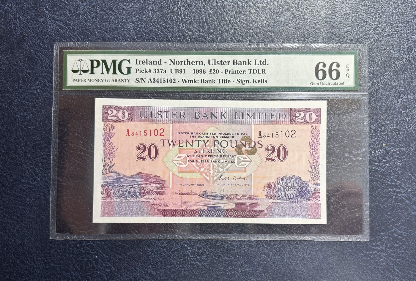 收藏联盟Quantum Auction 第342期拍卖  北爱尔兰阿斯特银行1996年20镑 PMG66 少见A冠
