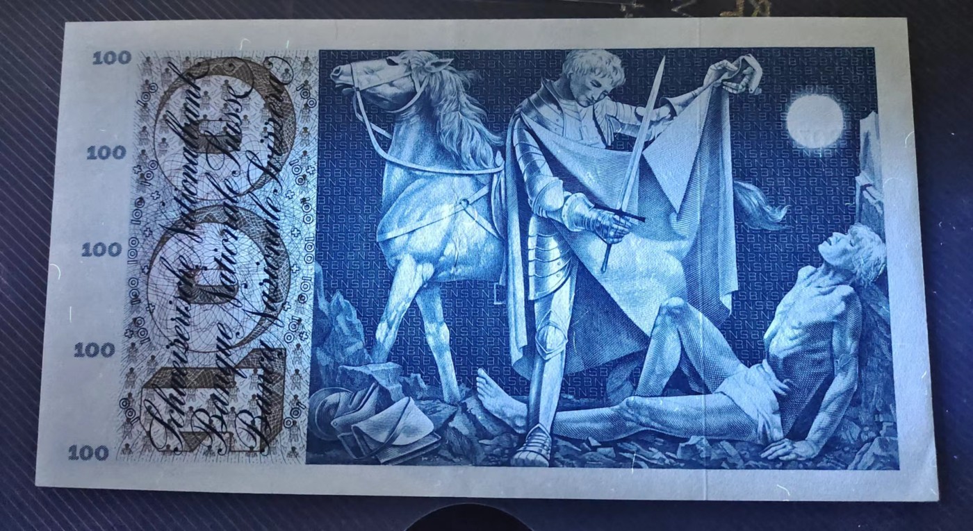 EF-AU 瑞士法郎 1963年 100元纸币 瑞士纸币 品相如图 EF-AU 瑞士法郎 1963年 100元纸币 瑞士纸币 品相如图