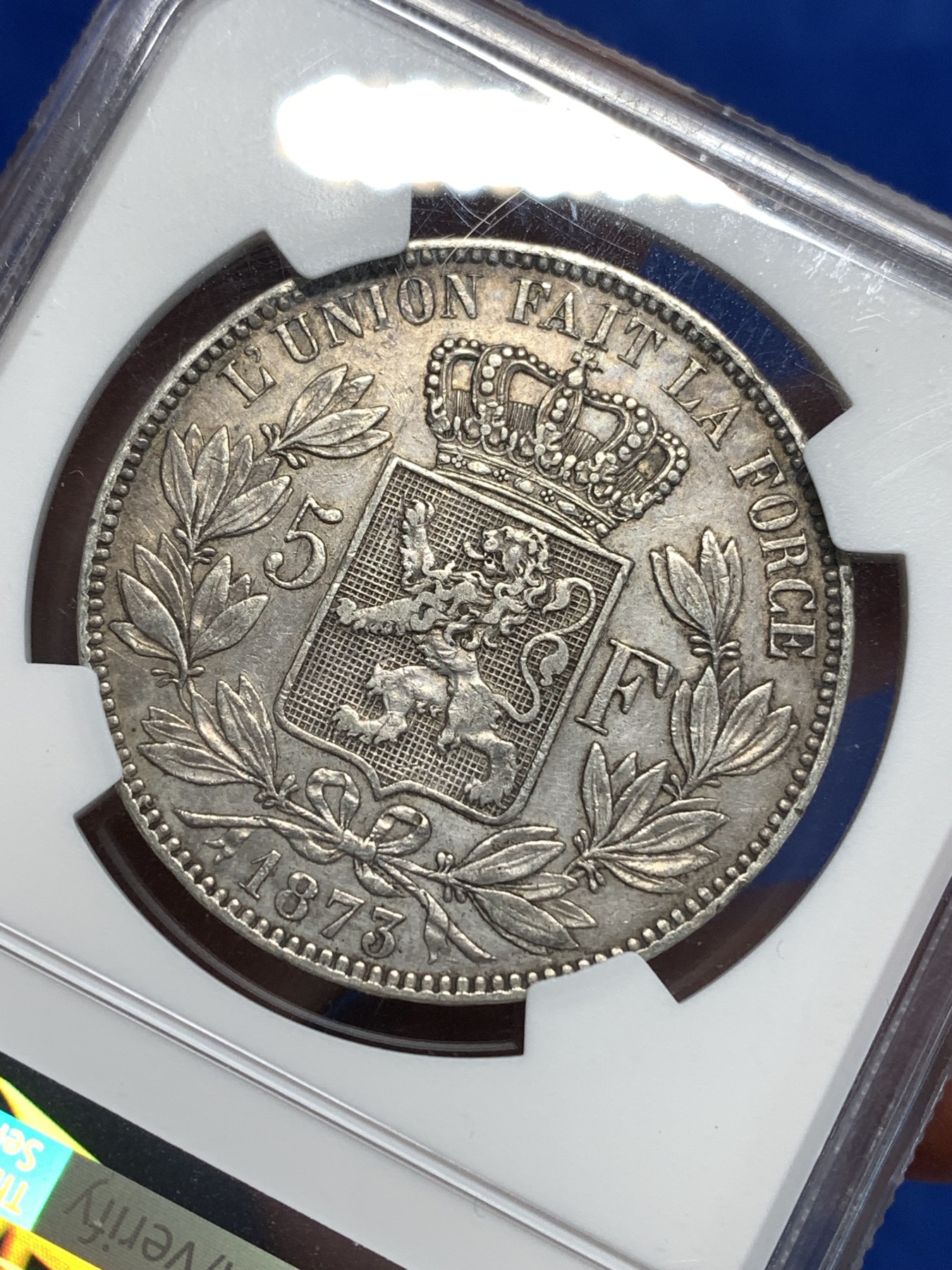 《竞宝斋》第264场-周日，周一 2场连拍 (全场包邮) NGC AUD 比利时 1873年 利奥波德二世 5法郎 大银币