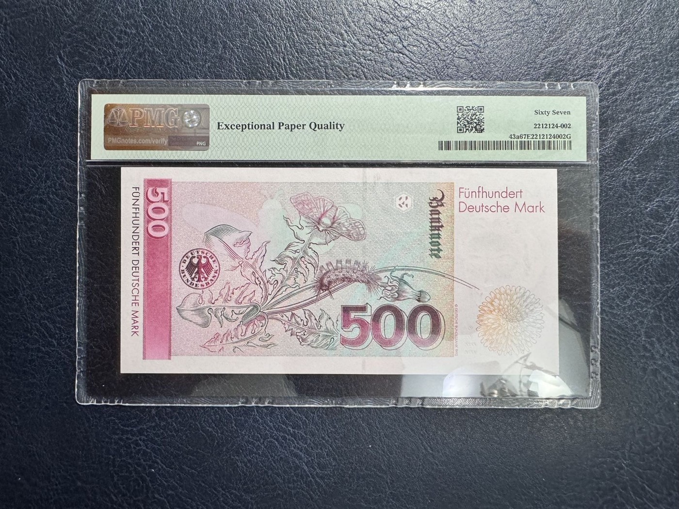 收藏联盟Quantum Auction 第342期拍卖  德国联邦1991年500马克 PMG67 号码无4  昆虫专家和画家 自然主义者梅里安