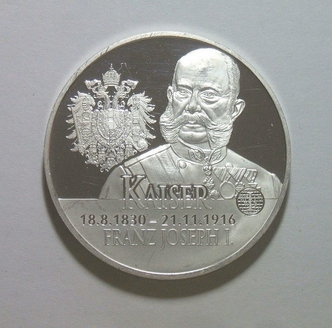 奥匈帝国一战发动者约瑟夫一世+鹰徽 精制大镀银章 40MM
