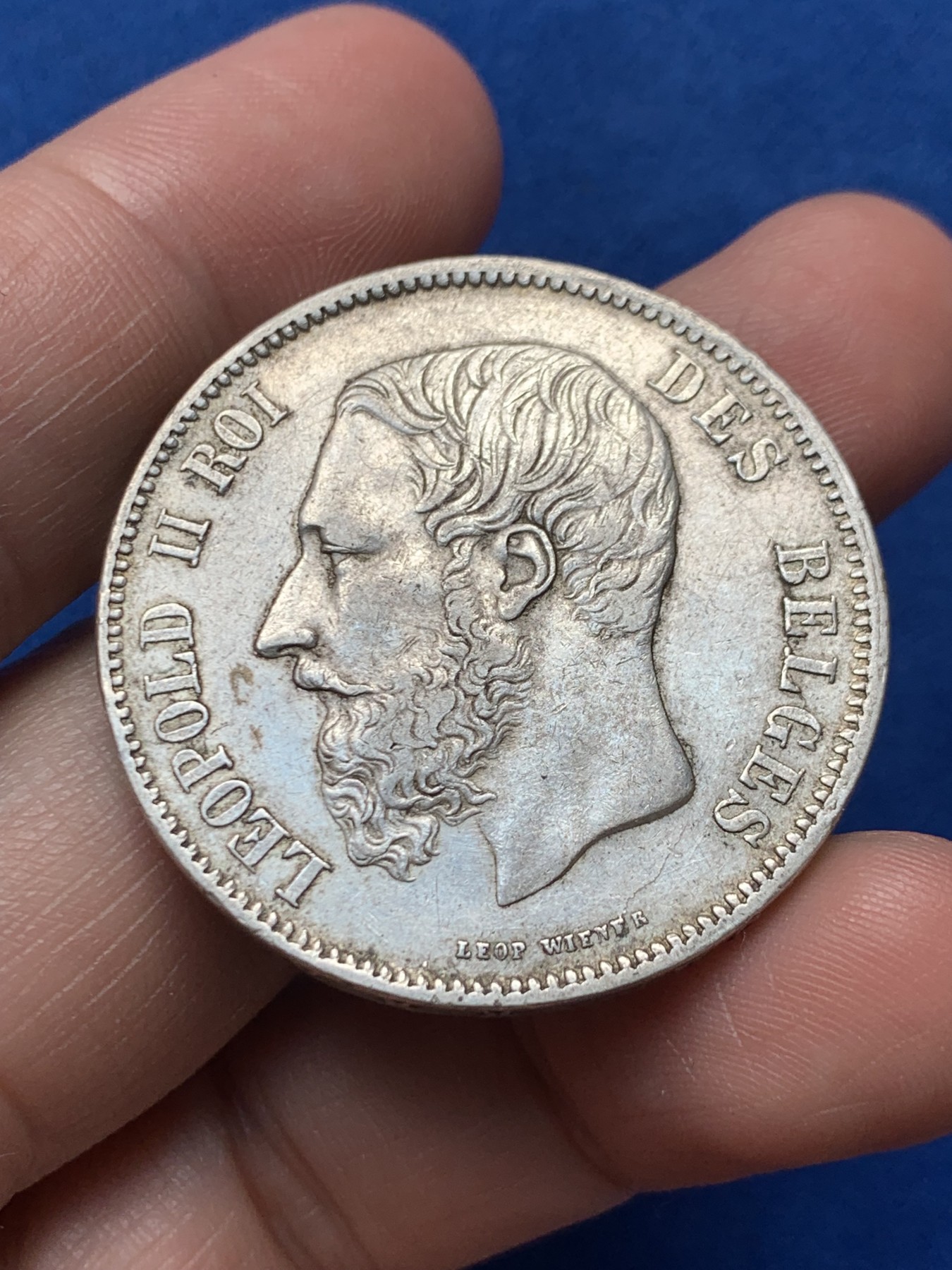 《竞宝斋》第264场-周日，周一 2场连拍 (全场包邮) 比利时1869年利奥波德二世5法郎银币