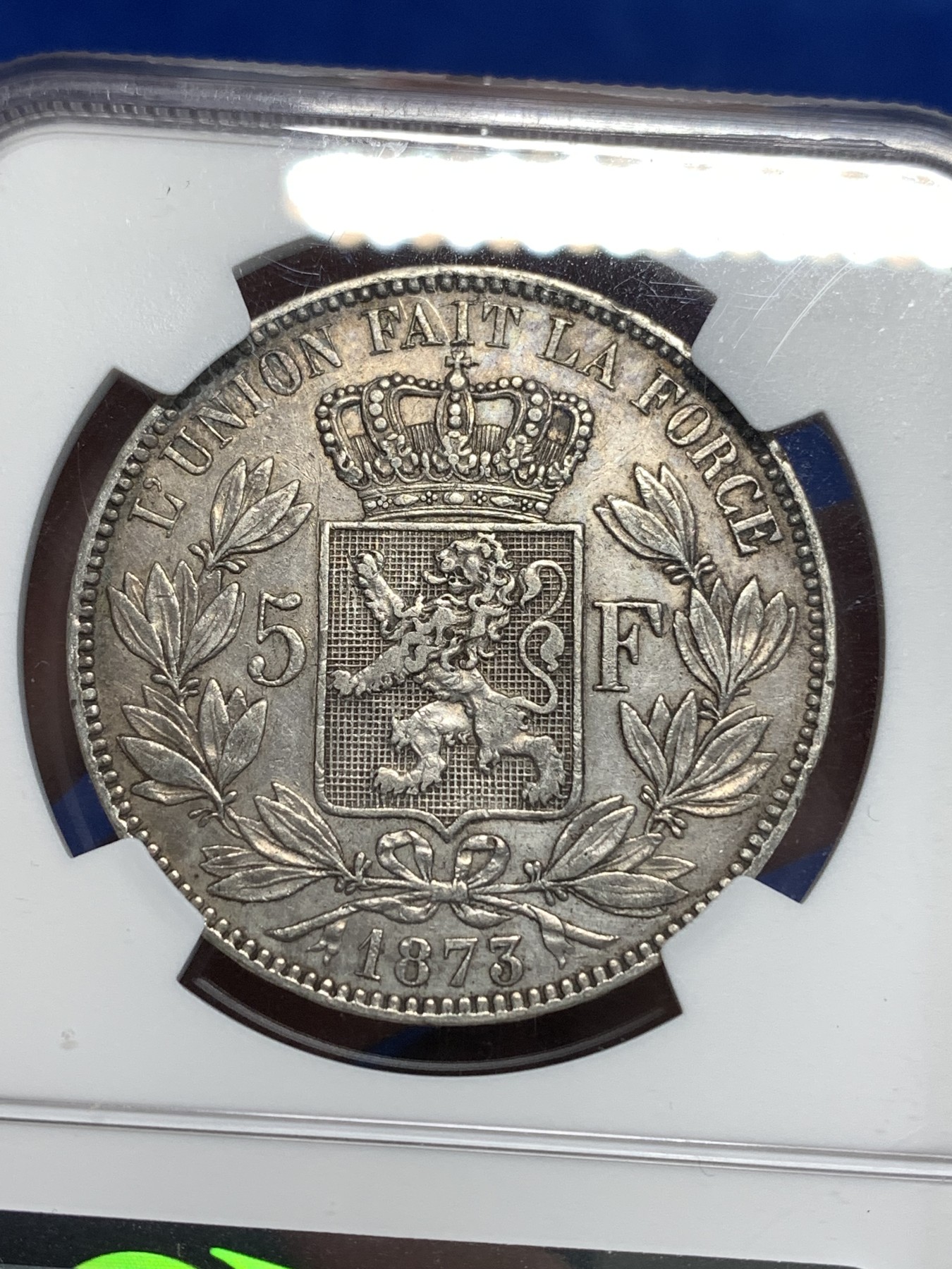 《竞宝斋》第264场-周日，周一 2场连拍 (全场包邮) NGC AUD 比利时 1873年 利奥波德二世 5法郎 大银币