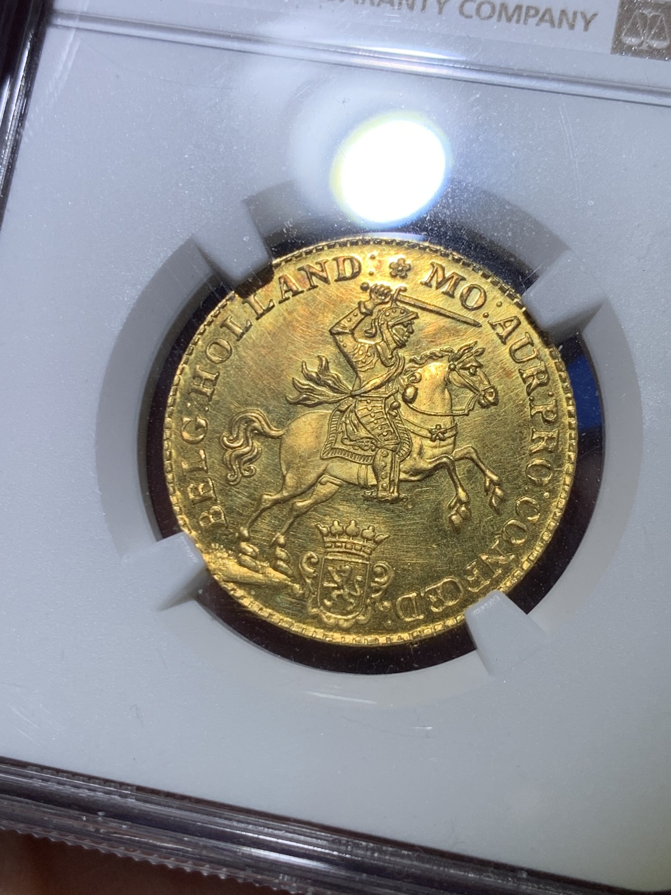 《竞宝斋》第264场-周日，周一 2场连拍 (全场包邮) NGC MS62 荷兰 1750 荷兰省 14盾 马剑金币 10克 920金 精巧细致 1963 后铸版本 资料显示也是该版本唯一的一次后铸