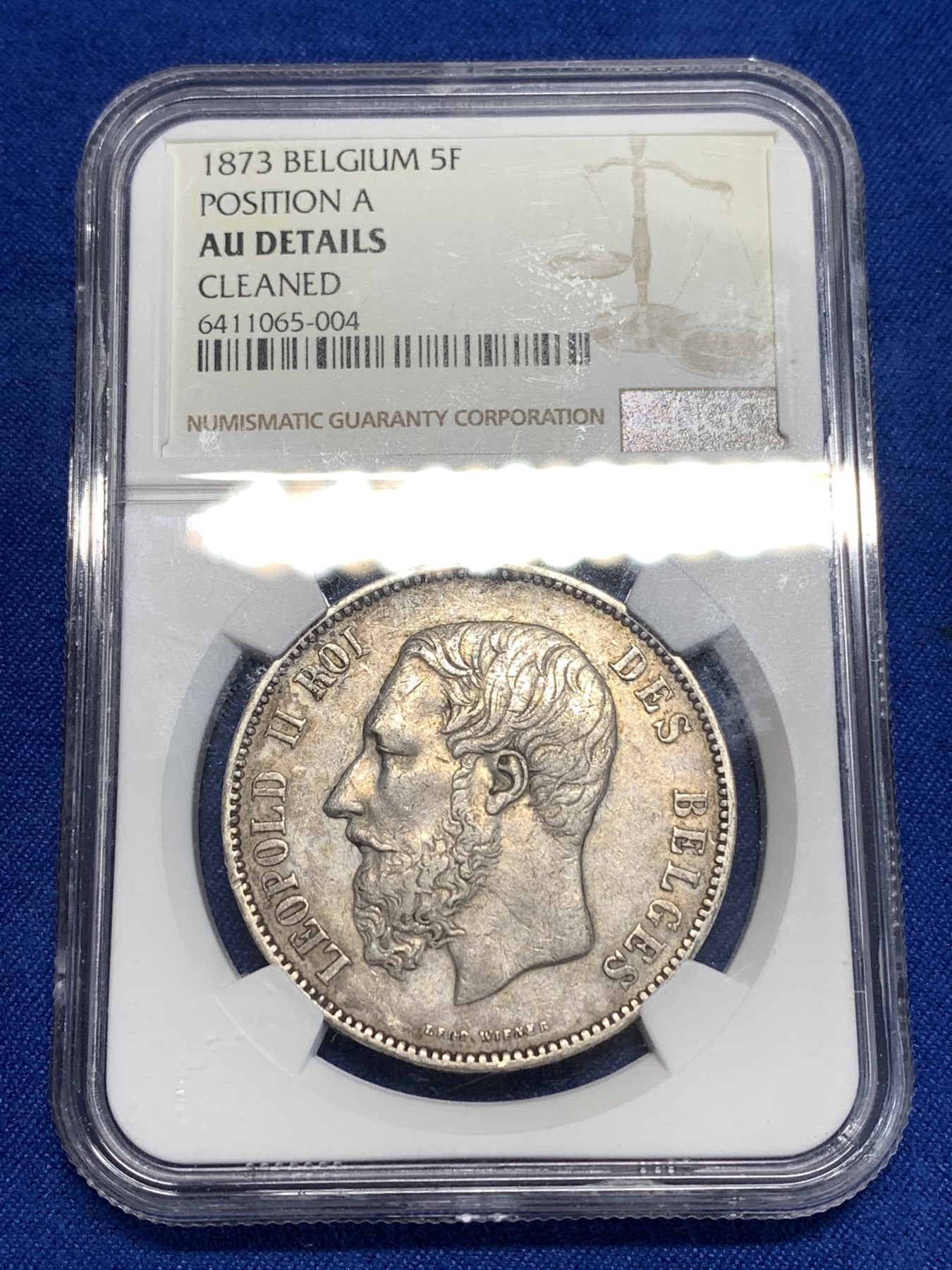 《竞宝斋》第264场-周日，周一 2场连拍 (全场包邮) NGC AUD 比利时 1873年 利奥波德二世 5法郎 大银币