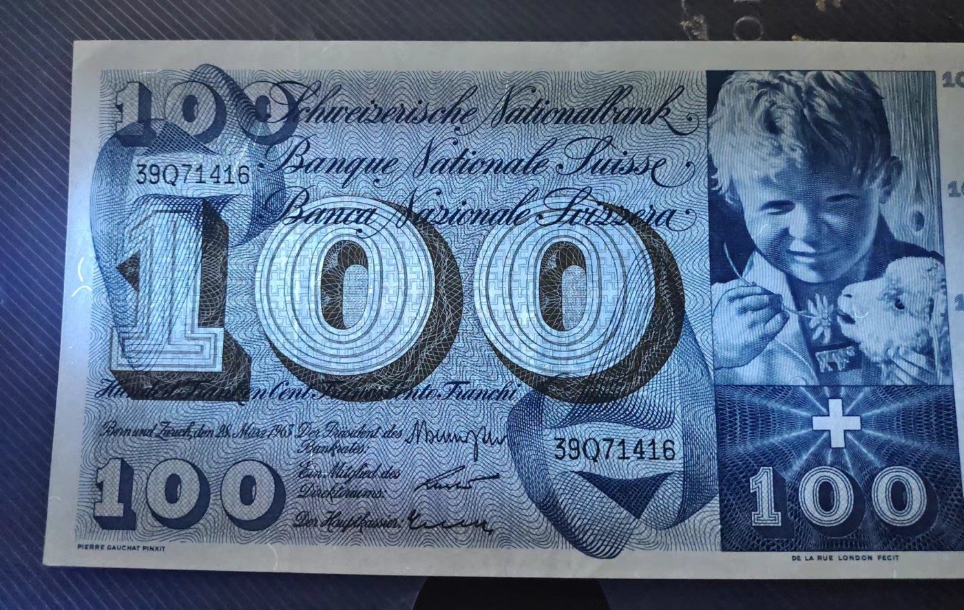 EF-AU 瑞士法郎1963年100元纸币瑞士纸币品相如图- 阿汤美元纸币店- 阿汤美元纸币店- 麦稀奇