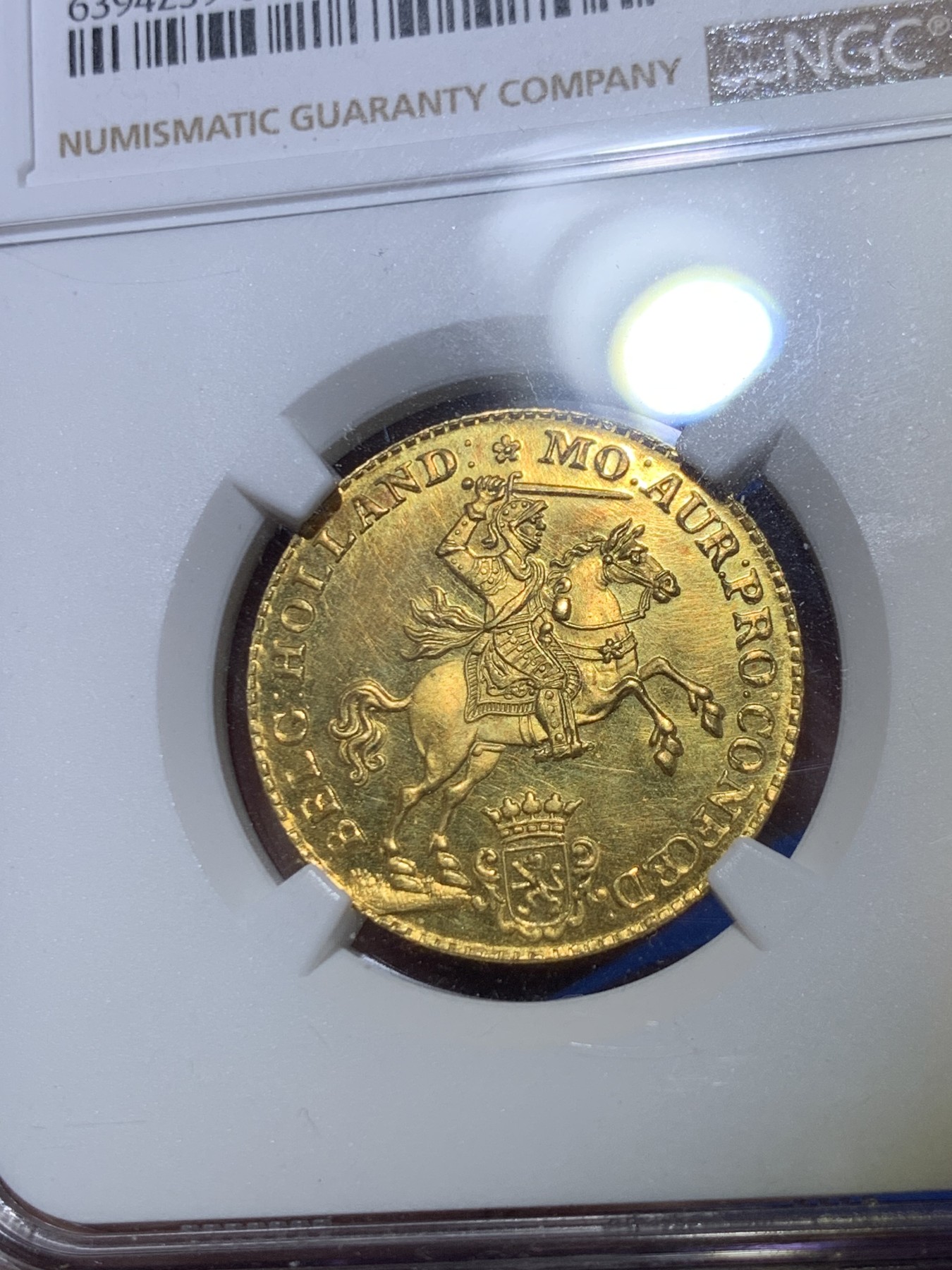 《竞宝斋》第264场-周日，周一 2场连拍 (全场包邮) NGC MS62 荷兰 1750 荷兰省 14盾 马剑金币 10克 920金 精巧细致 1963 后铸版本 资料显示也是该版本唯一的一次后铸