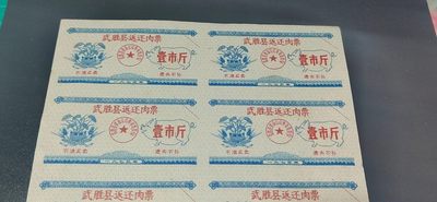 票证拍场    都是整版或者联票 🔥🔥武胜县返还肉票，整版，壹市斤，1973年发行，10联张