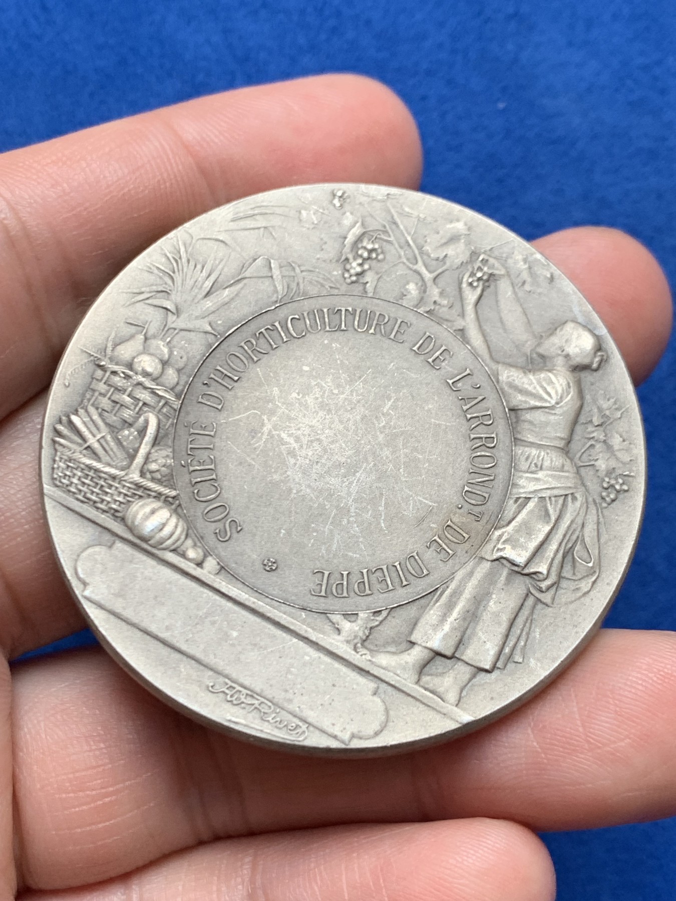 《竞宝斋》第264场-周日，周一 2场连拍 (全场包邮) 法国迪耶普 十九世纪初 农业纪念 银章 61.95克 49.5mm 丰饶角银标