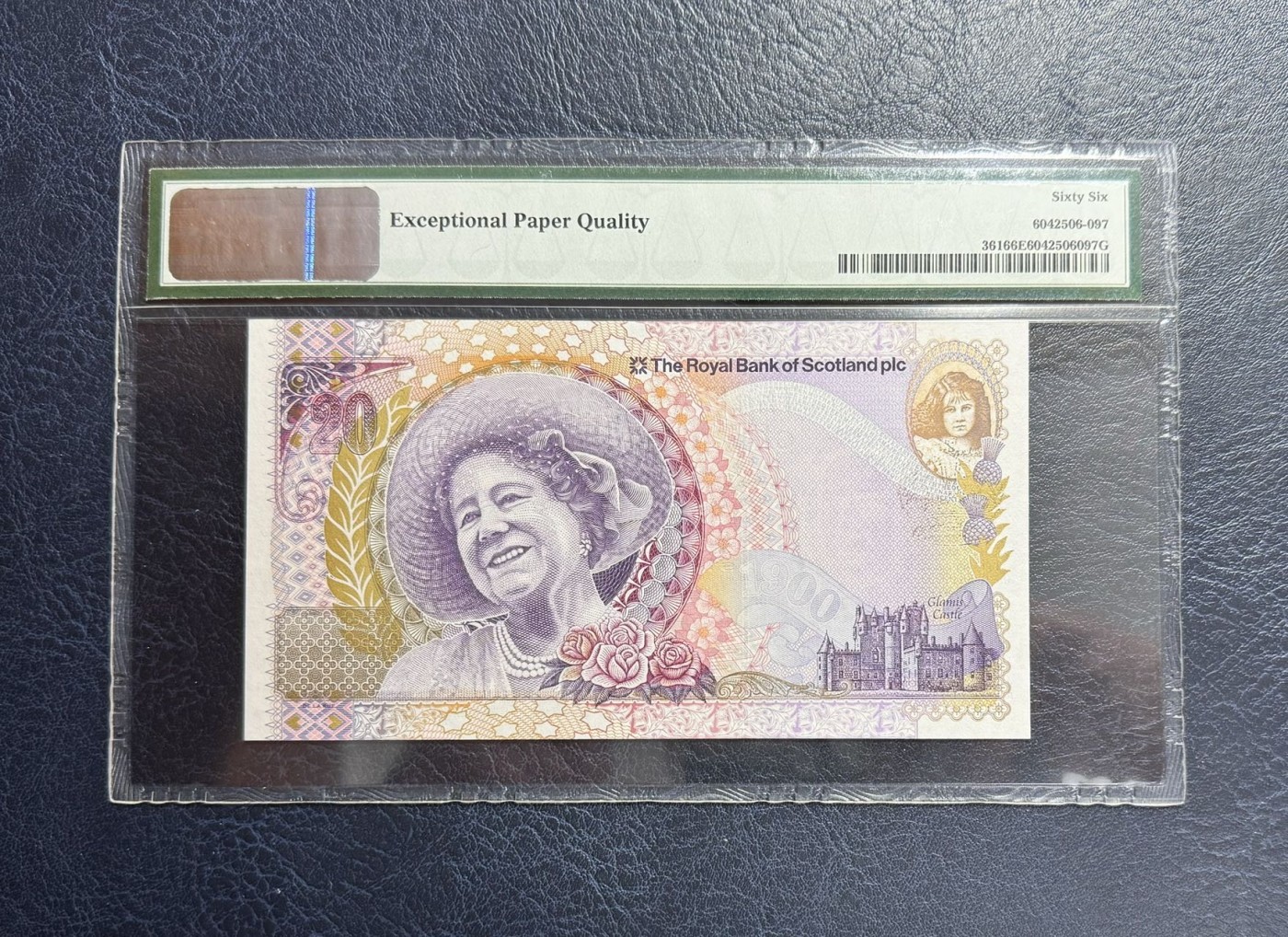 收藏联盟Quantum Auction 第342期拍卖  苏格兰皇家银行2000年20镑王太后纪念钞 PMG66 号码无347