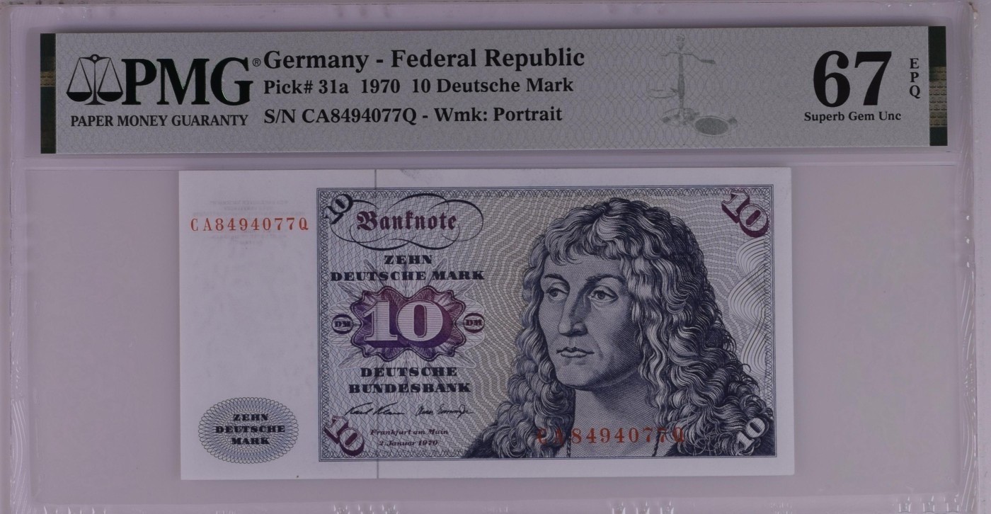 收藏联盟Quantum Auction 第342期拍卖  德国联邦1970年10马克 PMG67