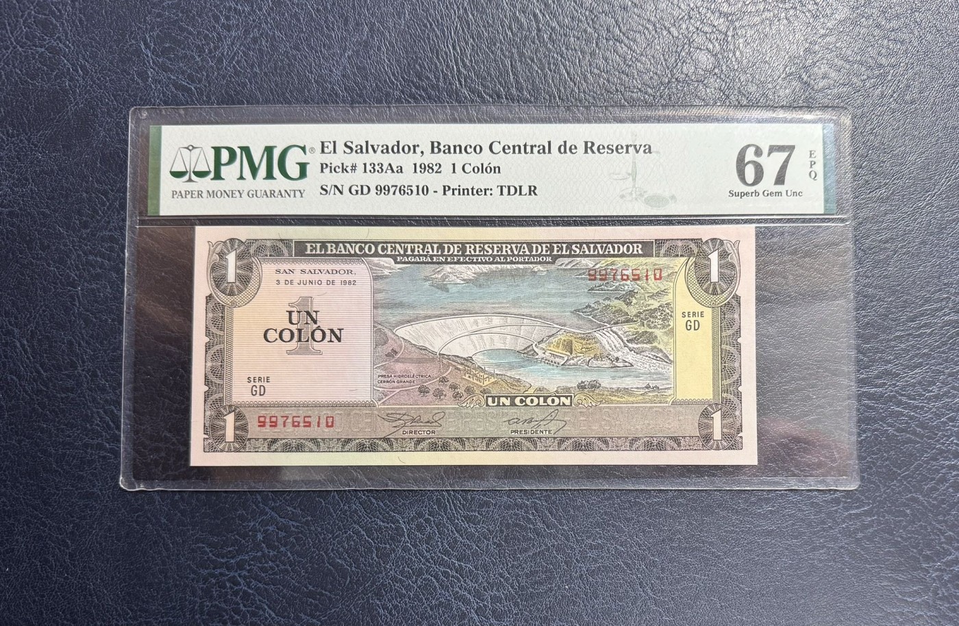 收藏联盟Quantum Auction 第342期拍卖  萨尔瓦多1982年1克朗 PMG67 