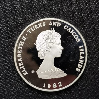 道一币馆币章第六十场 - 特克斯和凯科斯群岛1982年西班牙世界杯1克朗银币-1  7165