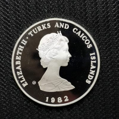 道一币馆币章第六十场 - 特克斯和凯科斯群岛1982年西班牙世界杯1克朗银币-2 7165