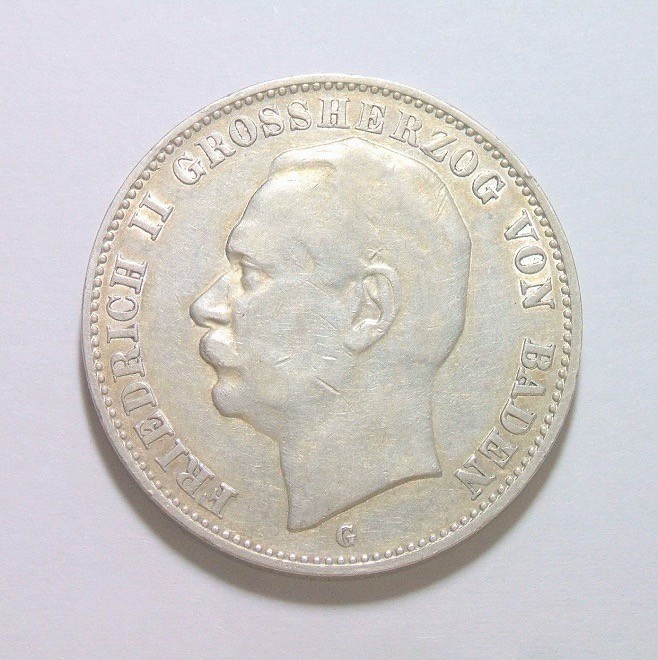 德国巴登1912年 腓特烈二世3马克银币 爽品