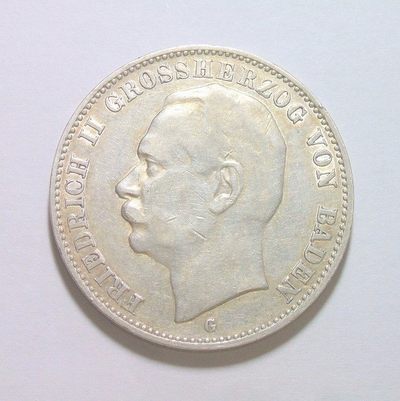 德国巴登1912年 腓特烈二世3马克银币 爽品 - 德国巴登1912年 腓特烈二世3马克银币 爽品