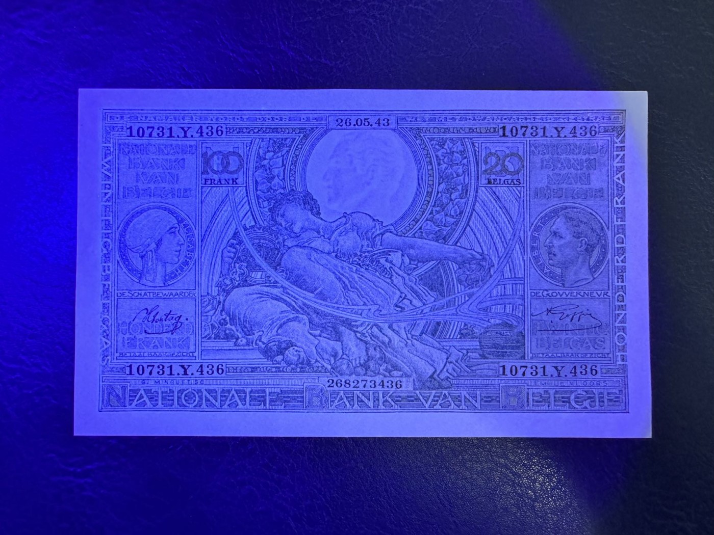 收藏联盟Quantum Auction 第342期拍卖  比利时1943年100法郎(等值20比利) 品相UNC  大票幅