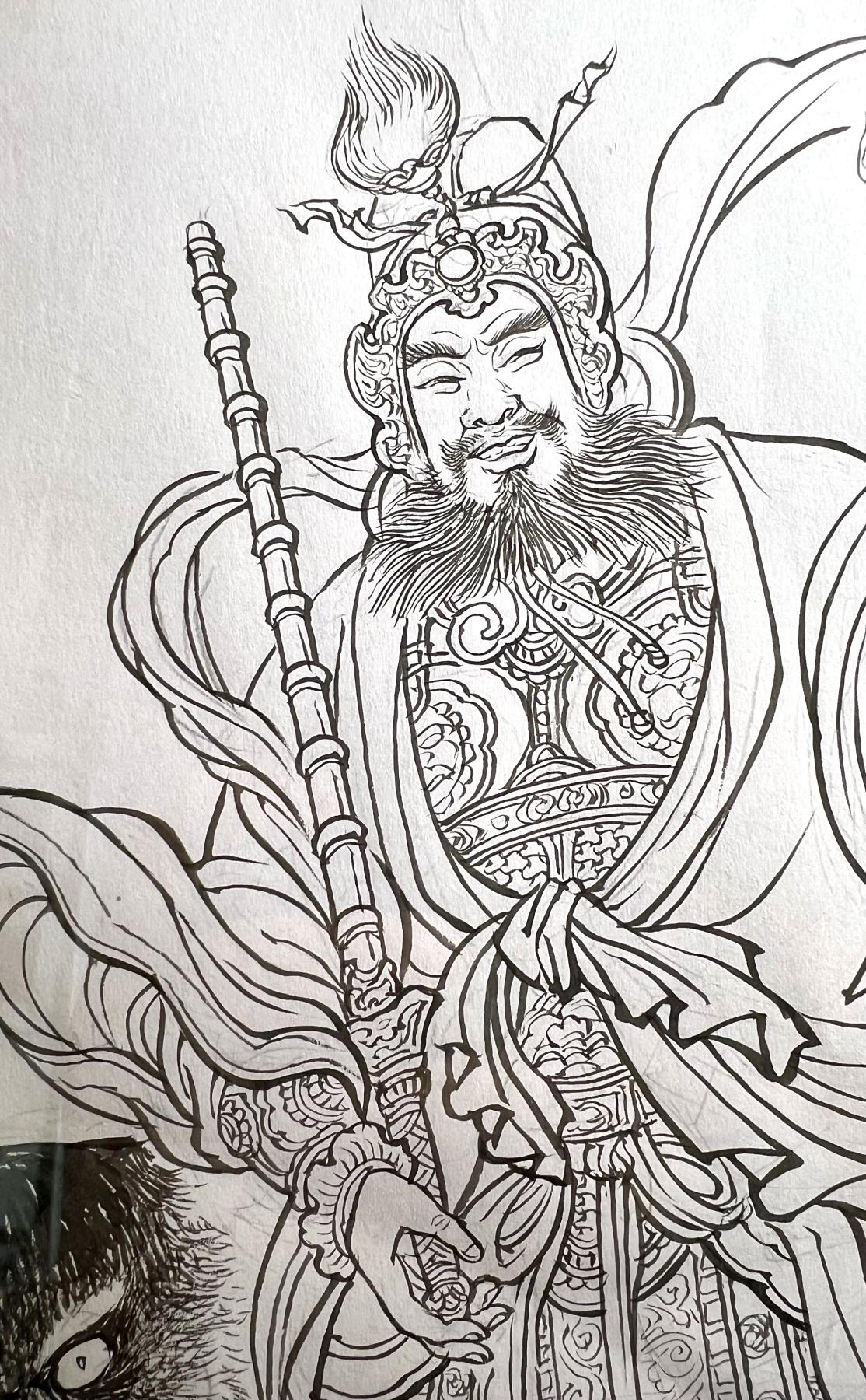 白泽拍卖卡牌专场第1期 2024 黑虎财神赵公明 李明绘线稿 A4尺寸，已装裱