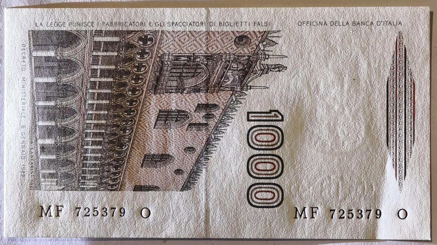 紫瑗钱币——第345期拍卖——纸币场 意大利 1982年 达·芬奇 1000里拉 UNC