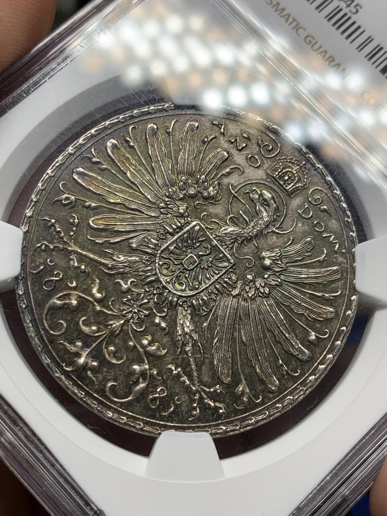 《竞宝斋》立夏专场特拍 （第2-1场）全场顺丰包邮 265场 NGC MS67 德国1881年巴伐利亚射击节银章 唯一冠军分！毫无磨损＋五彩包浆的顶级状态 颜值拉满（此章分为慕尼黑市和巴伐利亚州两版本，此枚为数量更少的州版）