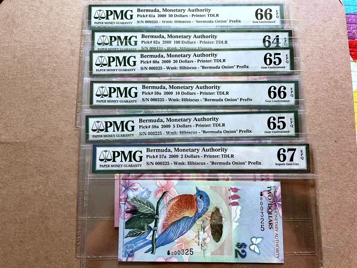 【Blue Auction】✨世界纸币精拍第470期【精】  【洋葱冠 325全同小号 含获奖钞】百慕大 2009年2-100元 PMG67EPQ-64EPQ 老壳子 收藏版