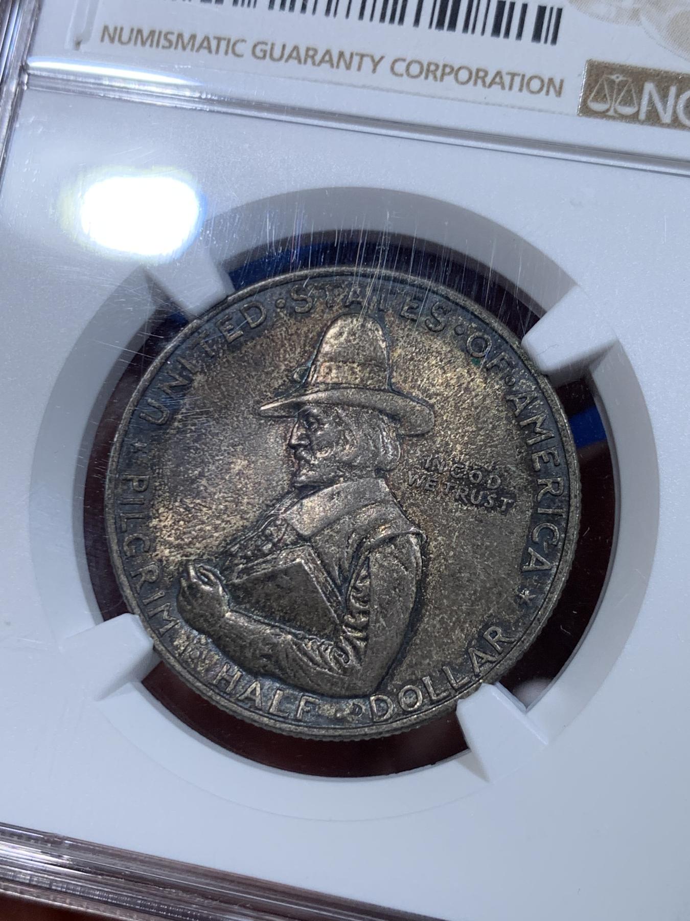 《竞宝斋》立夏专场特拍 （第2-1场）全场顺丰包邮 265场 NGC MS64 美国1920年清教徒移民半美元纪念银币 经典设计 背面五月花号呼之欲出 酱彩包浆 味道很好