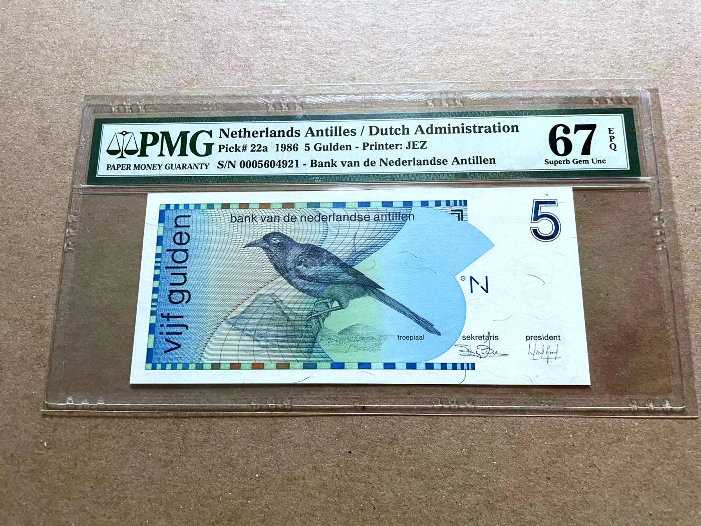 【Blue Auction】✨世界纸币精拍第470期【精】 荷属安的列斯 1986年5盾PMG67EPQ 高分