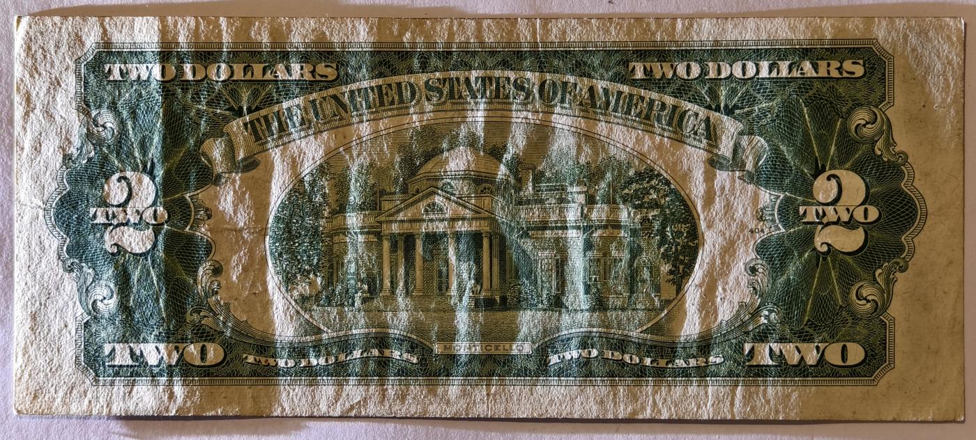 紫瑗钱币——第345期拍卖——纸币场 美国 1953年 A序列 托马斯·杰斐逊 2美元 红印 政府券 AU