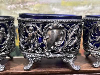 海外回流精品拍卖（五一专场） 法国回流天使题材蓝琉璃纯银器皿900