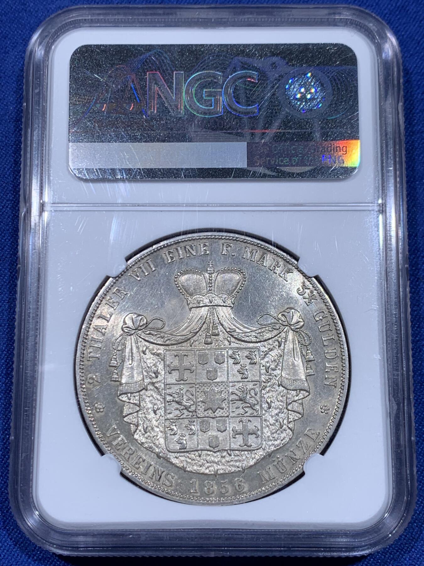 《竞宝斋》立夏专场特拍 （第2-1场）全场顺丰包邮 265场 NGC MS62 德国19世纪瓦尔德克-皮埃蒙特公国1856年流通2泰勒 发行量11375枚 经典小邦 37.11克大银币 即便在德拍上也是极少能见到的2T品种