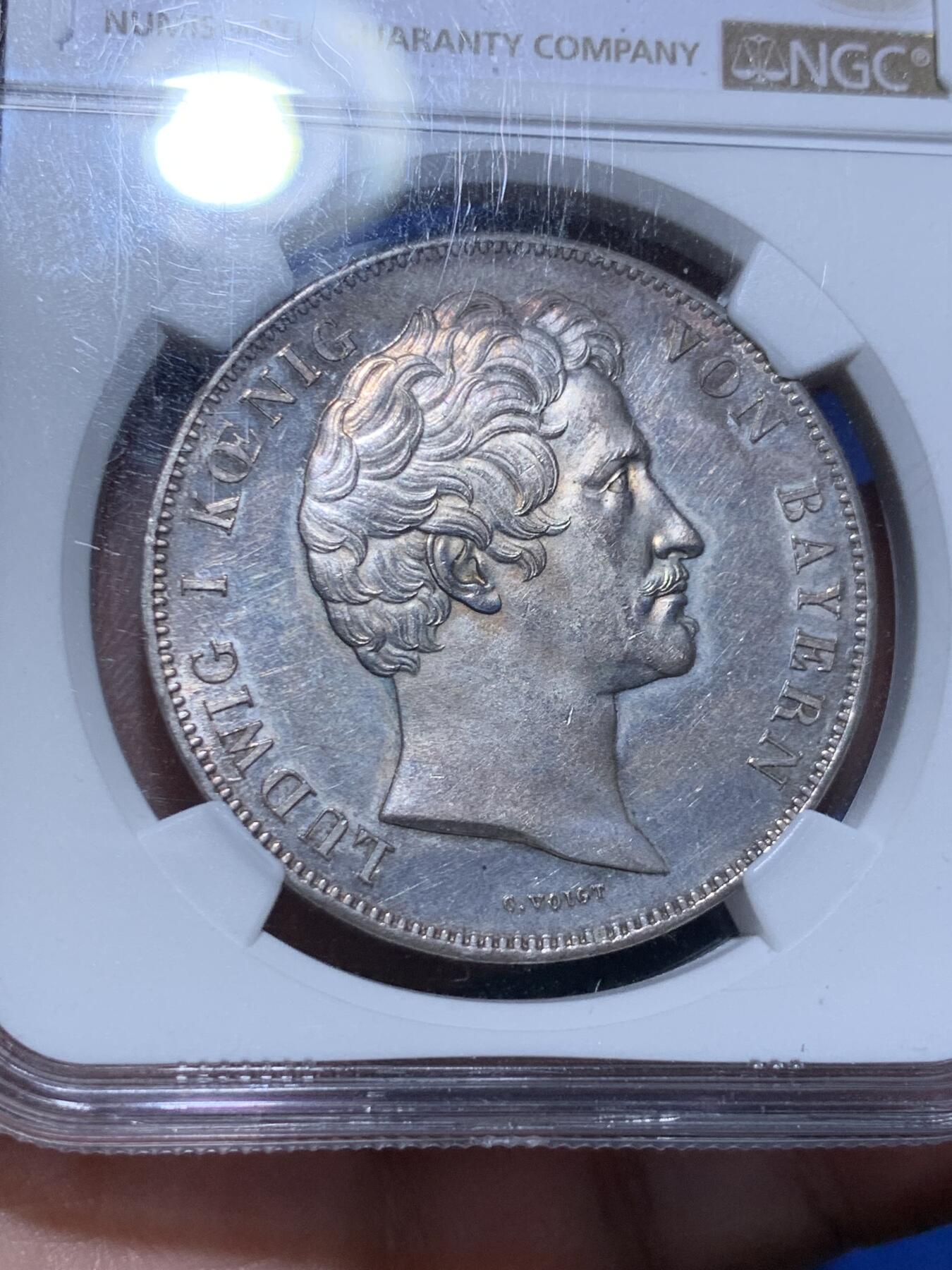 《竞宝斋》立夏专场特拍 （第2-1场）全场顺丰包邮 265场 NGC MS61 德国1837巴伐利亚货币同盟纪念2泰勒大银币 淡彩包浆