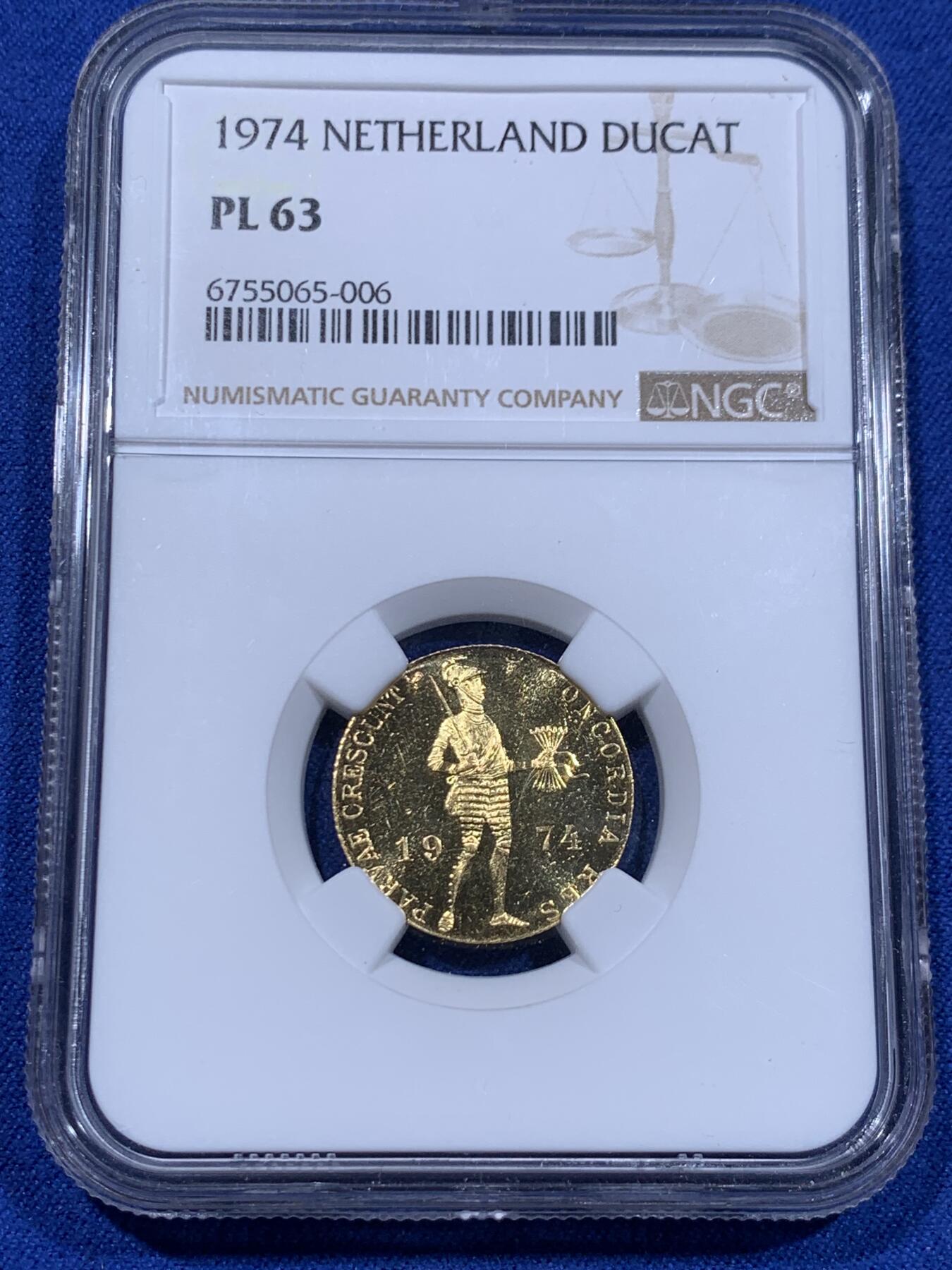 《竞宝斋》立夏专场特拍 （第2-1场）全场顺丰包邮 265场 NGC PL63 荷兰1974年1杜卡特金币 3.49克 983金  镜面工艺 金色饱满