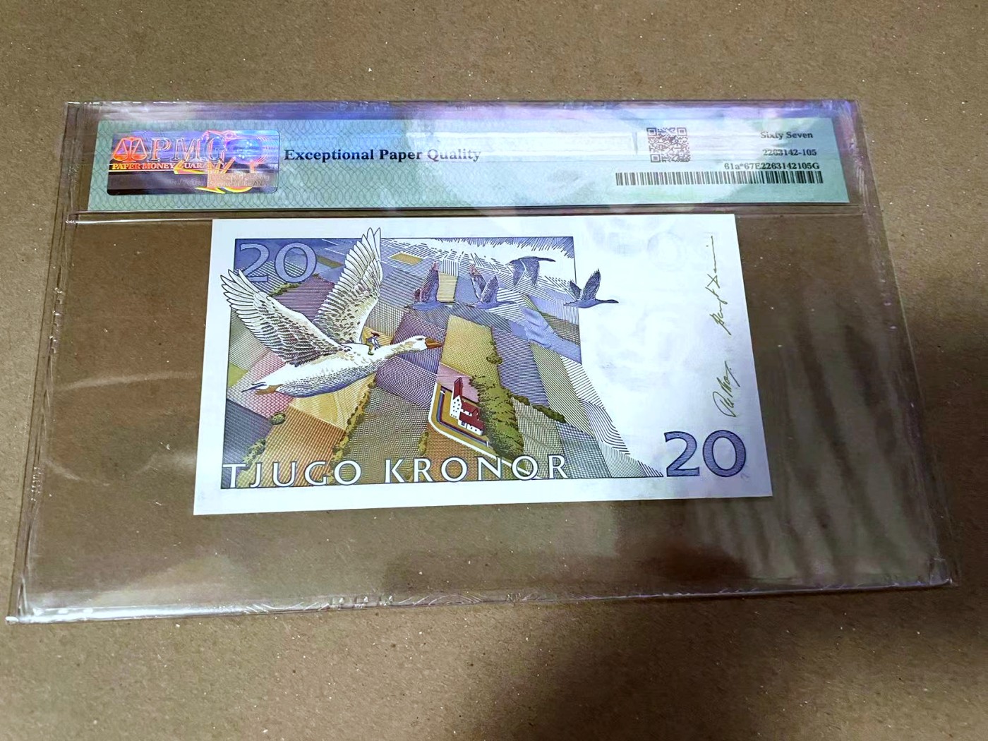 【Blue Auction】✨世界纸币精拍第470期【精】 【补号少见 p61a*】瑞典 1991-92年20克朗 PMG67EPQ 高分 