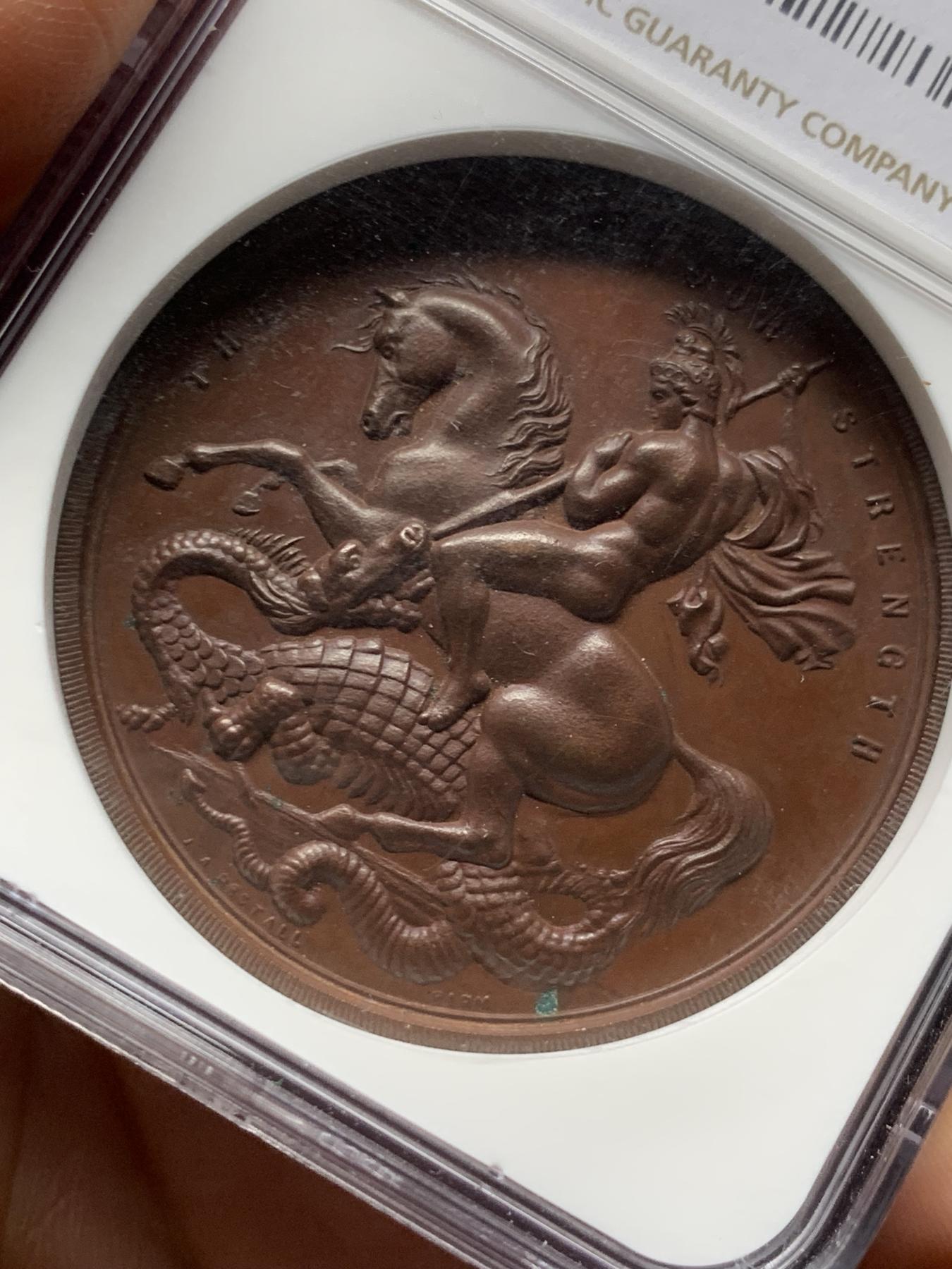 《竞宝斋》立夏专场特拍 （第2-1场）全场顺丰包邮 265场 NGC MS63BN 英国1905年伦敦皇家学院乔治屠龙铜章 加厚盒 乔治形象丰满细节锐利