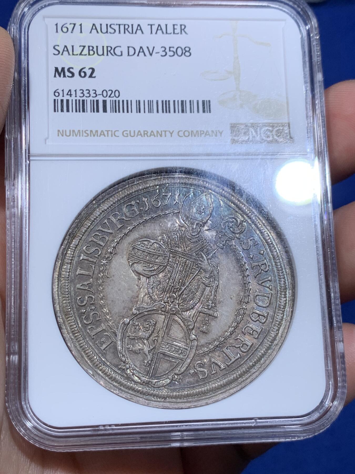 《竞宝斋》立夏专场特拍 （第2-1场）全场顺丰包邮 265场 冠军分 NGC MS62 神圣罗马帝国1671奥地利萨尔茨堡主教泰勒 天使抱婴大银币