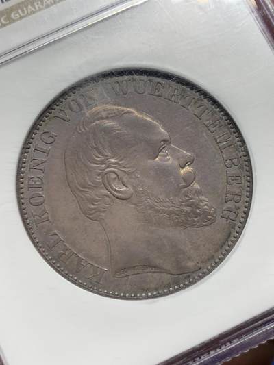 NGC MS62 德国1871年符腾堡普法战争胜利泰勒银币 深五彩包浆 NGC老盒 实物比照片好不少
