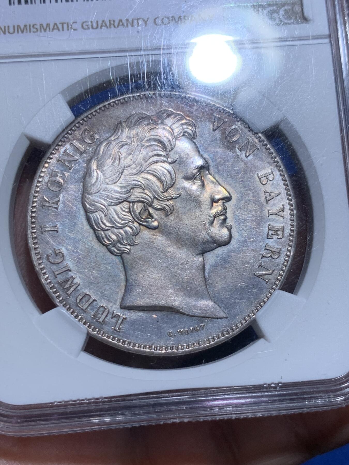 《竞宝斋》立夏专场特拍 （第2-1场）全场顺丰包邮 265场 NGC MS61 德国1837巴伐利亚货币同盟纪念2泰勒大银币 淡彩包浆