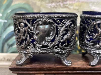 海外回流精品拍卖（五一专场） 法国回流天使题材蓝琉璃纯银器皿900