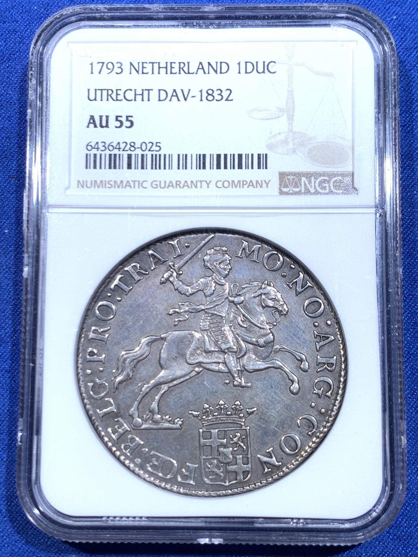 《竞宝斋》立夏专场特拍 （第2-1场）全场顺丰包邮 265场 NGC AU55 荷兰1793年马剑杜卡特银币 乌特勒支省 枪灰色包浆 细节不输MS级 当年发行52000枚