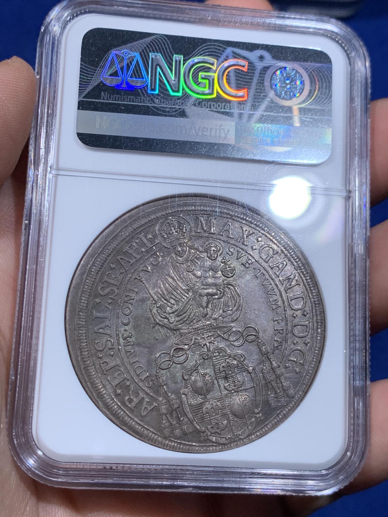 《竞宝斋》立夏专场特拍 （第2-1场）全场顺丰包邮 265场 冠军分 NGC MS62 神圣罗马帝国1671奥地利萨尔茨堡主教泰勒 天使抱婴大银币