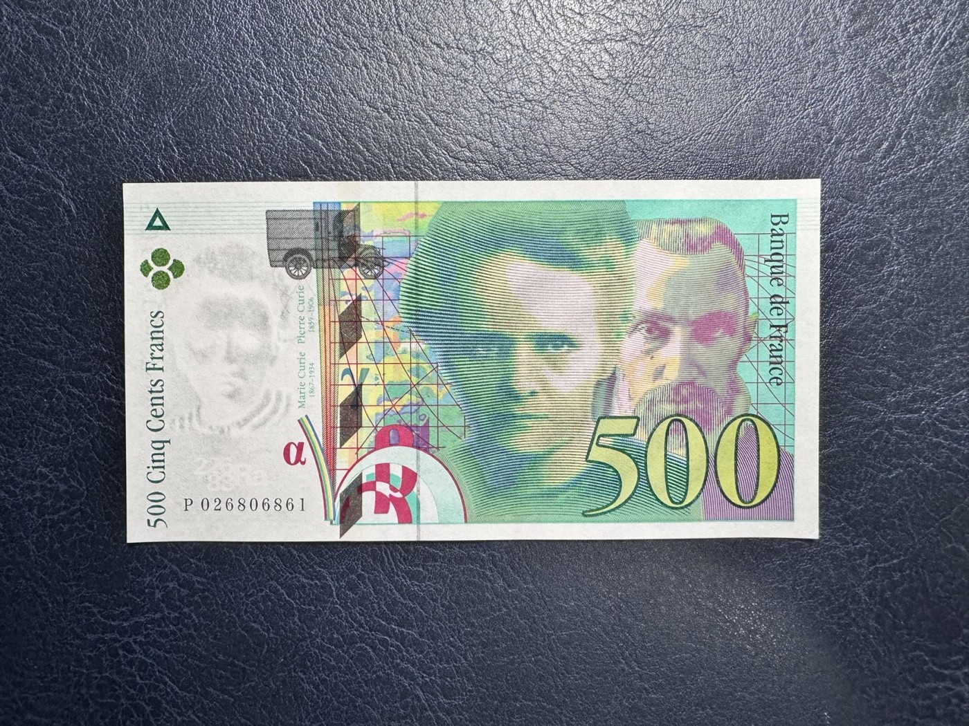 收藏联盟Quantum Auction 第342期拍卖  法国1994年500法郎 品相全新UNC 首发年份 号码全程无3457朦胧号 两届诺贝尔化学奖得主 居里夫人