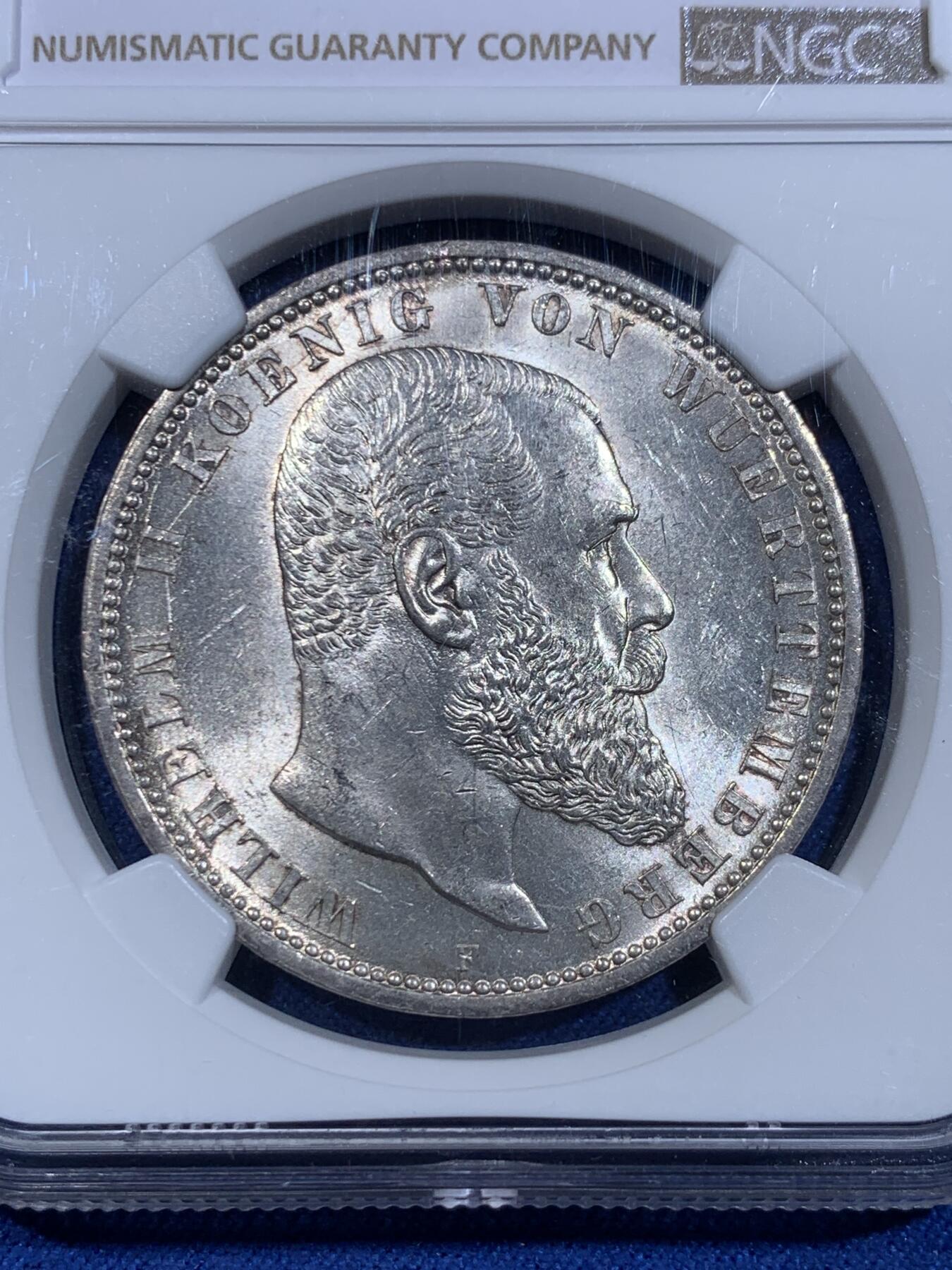 《竞宝斋》立夏专场特拍 （第2-1场）全场顺丰包邮 265场 NGC MS62 德国1908符腾堡5马克银币 符腾堡ms比较难得