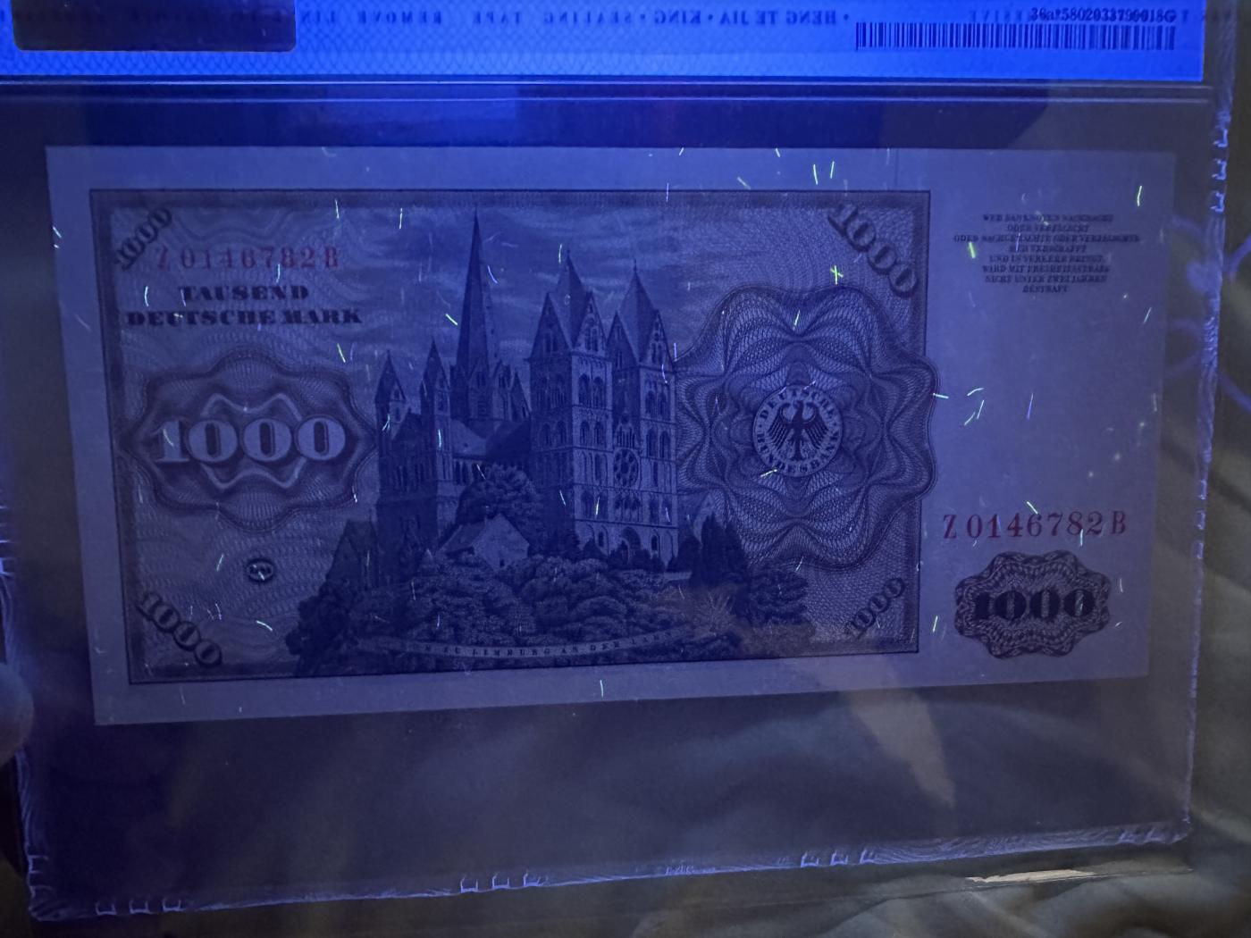 《外钞收藏家》第三百六十五期（连拍第二场） 1977年德国1000马克 舍那 PMG58 补号 稀少 没有明显问题 可以拍了冲高分