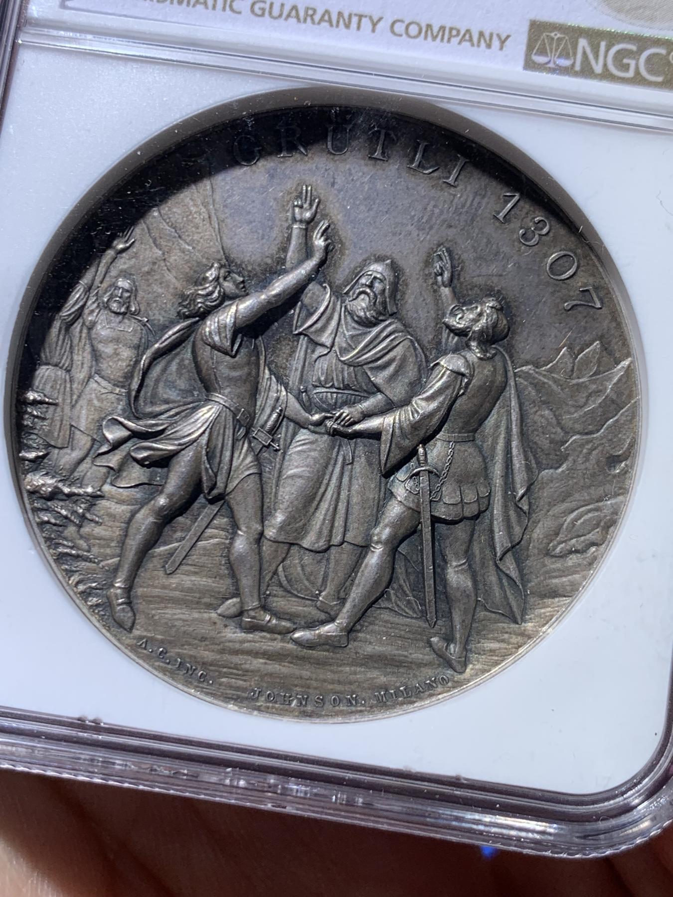 《竞宝斋》立夏专场特拍 （第2-1场）全场顺丰包邮 265场 NGC MS63 瑞士1889年提契诺州射击节大银章 罕见品种 热门系列 人物高点俱在 藏家多年藏品出品 最近64分的1080美元成交