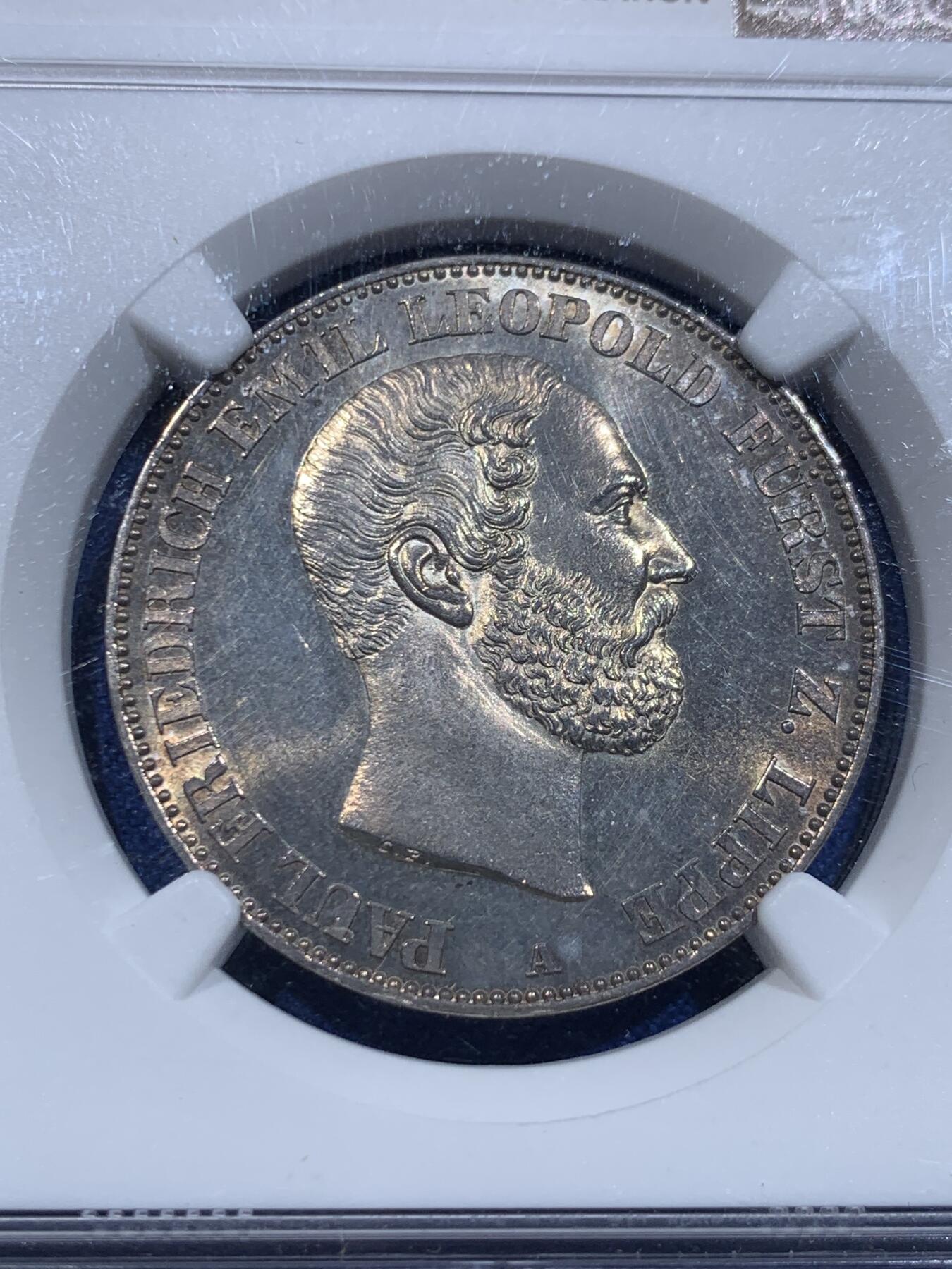 《竞宝斋》立夏专场特拍 （第2-1场）全场顺丰包邮 265场 NGC MS63 德国1860年利普-德特莫尔德泰勒 德意志小邦国发行量少 设计精美 环彩金光 状态夺目