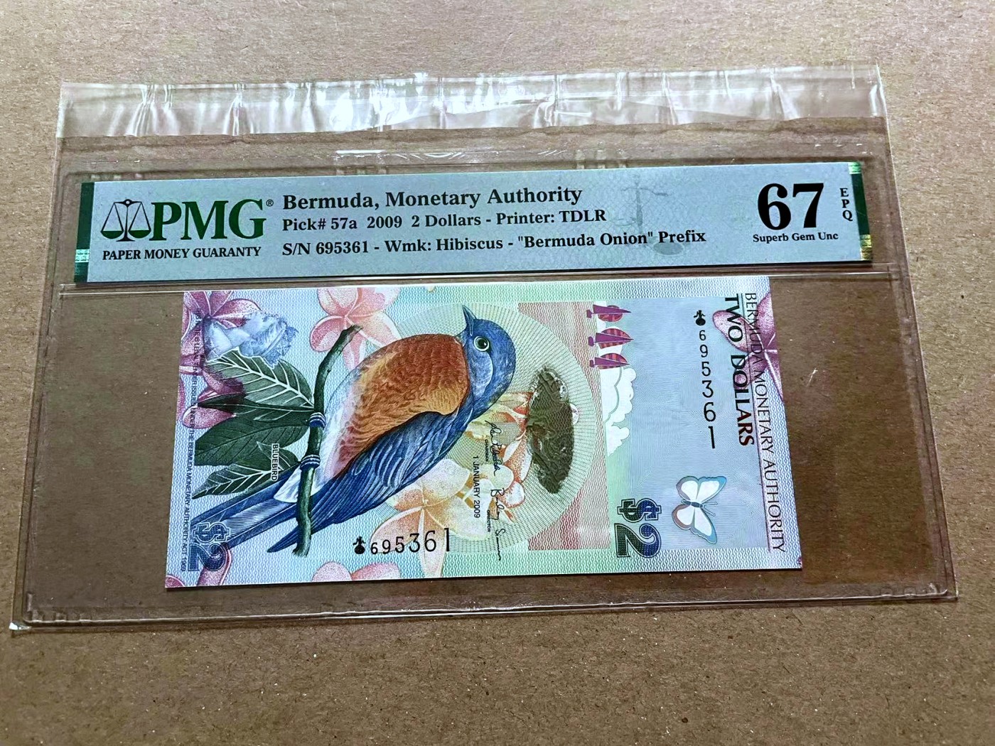 【Blue Auction】✨世界纸币精拍第470期【精】 【洋葱冠 获奖钞 无47】百慕大 2009年2元 蓝鸟 PMG67EPQ 高分