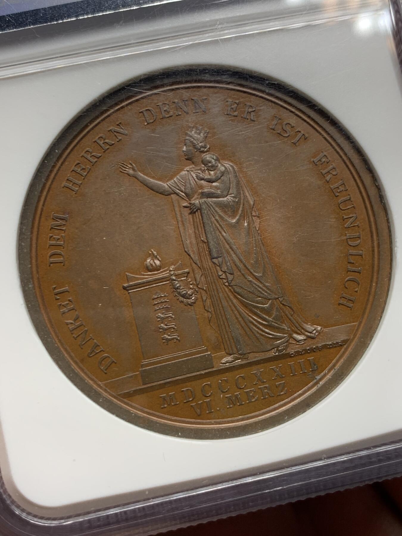 《竞宝斋》立夏专场特拍 （第2-1场）全场顺丰包邮 265场 NGC MS63BN 德国符腾堡1823年纪念Karl王储出生铜章 加厚盒子