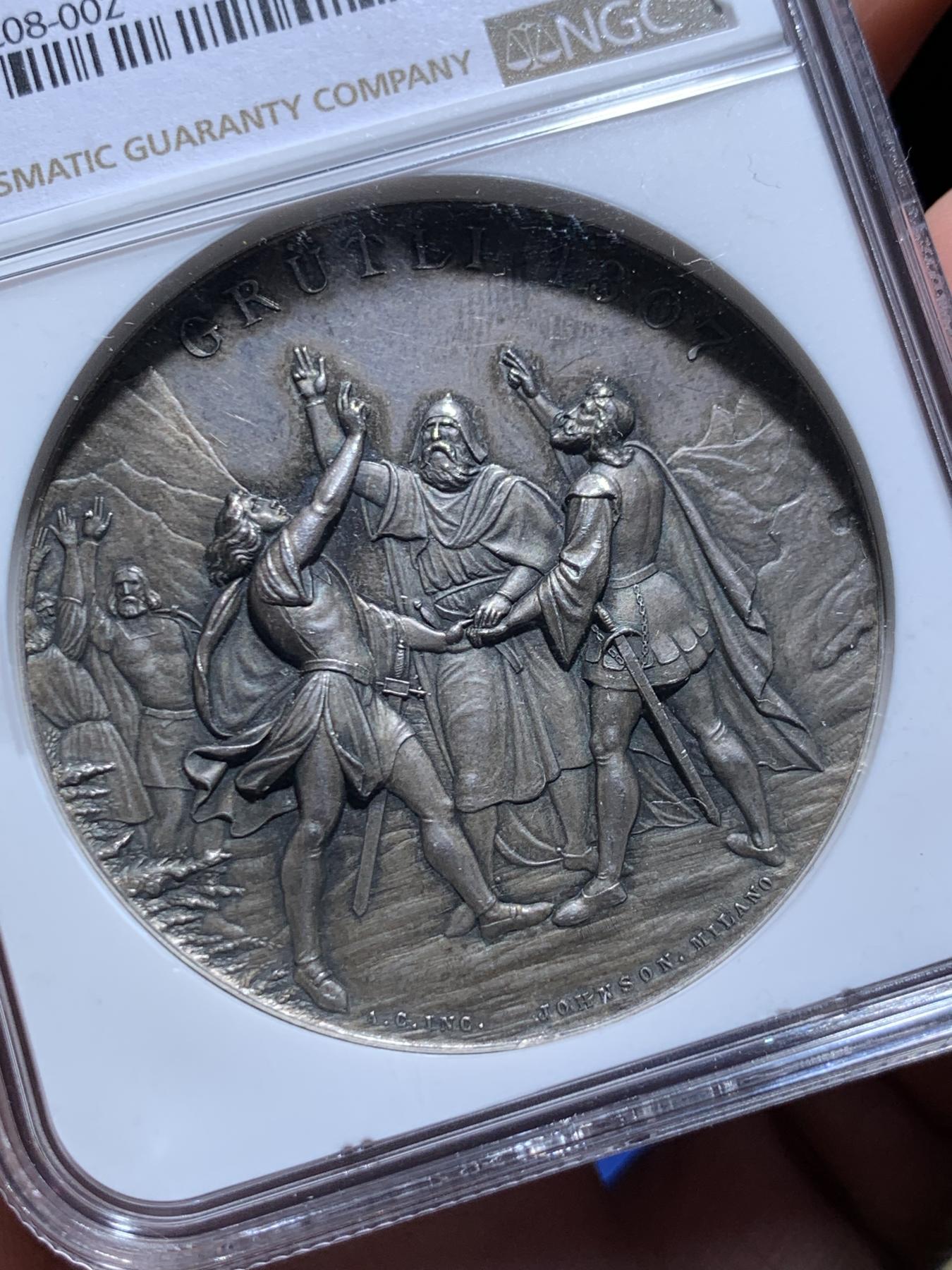 《竞宝斋》立夏专场特拍 （第2-1场）全场顺丰包邮 265场 NGC MS63 瑞士1889年提契诺州射击节大银章 罕见品种 热门系列 人物高点俱在 藏家多年藏品出品 最近64分的1080美元成交